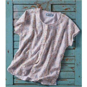 Carbon 2 Cobalt Southwestern Top XL Linen Cotton Short Sleeves Watercolor Resort